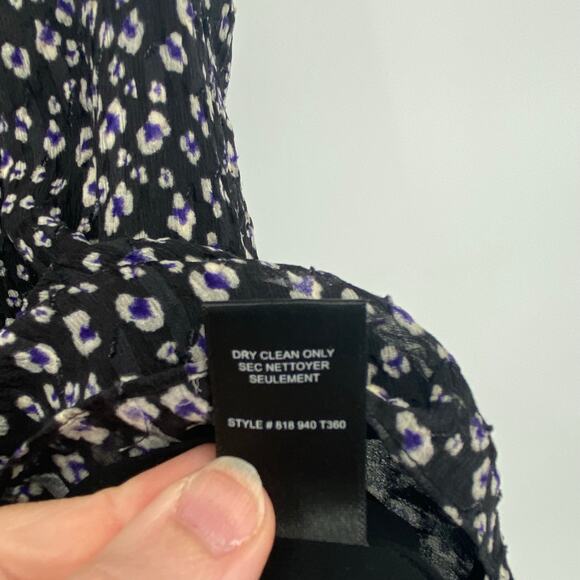 Rebecca Taylor Women's Black Purple White Leopard Silk Blend Blouse Top Size 4 - Picture 9 of 9